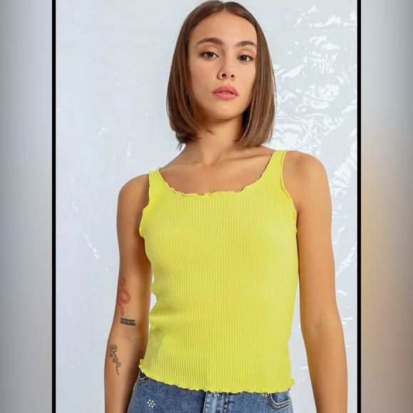 Lemon Yellow Ribbed Tank Top - Picture 3 of 3